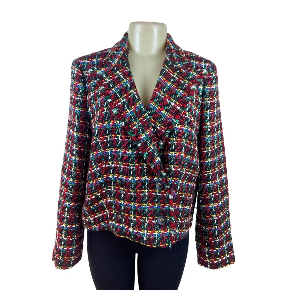 Talbots Style Multicolor Tweed Double-Breasted Womens Blazer Jacket Size 10